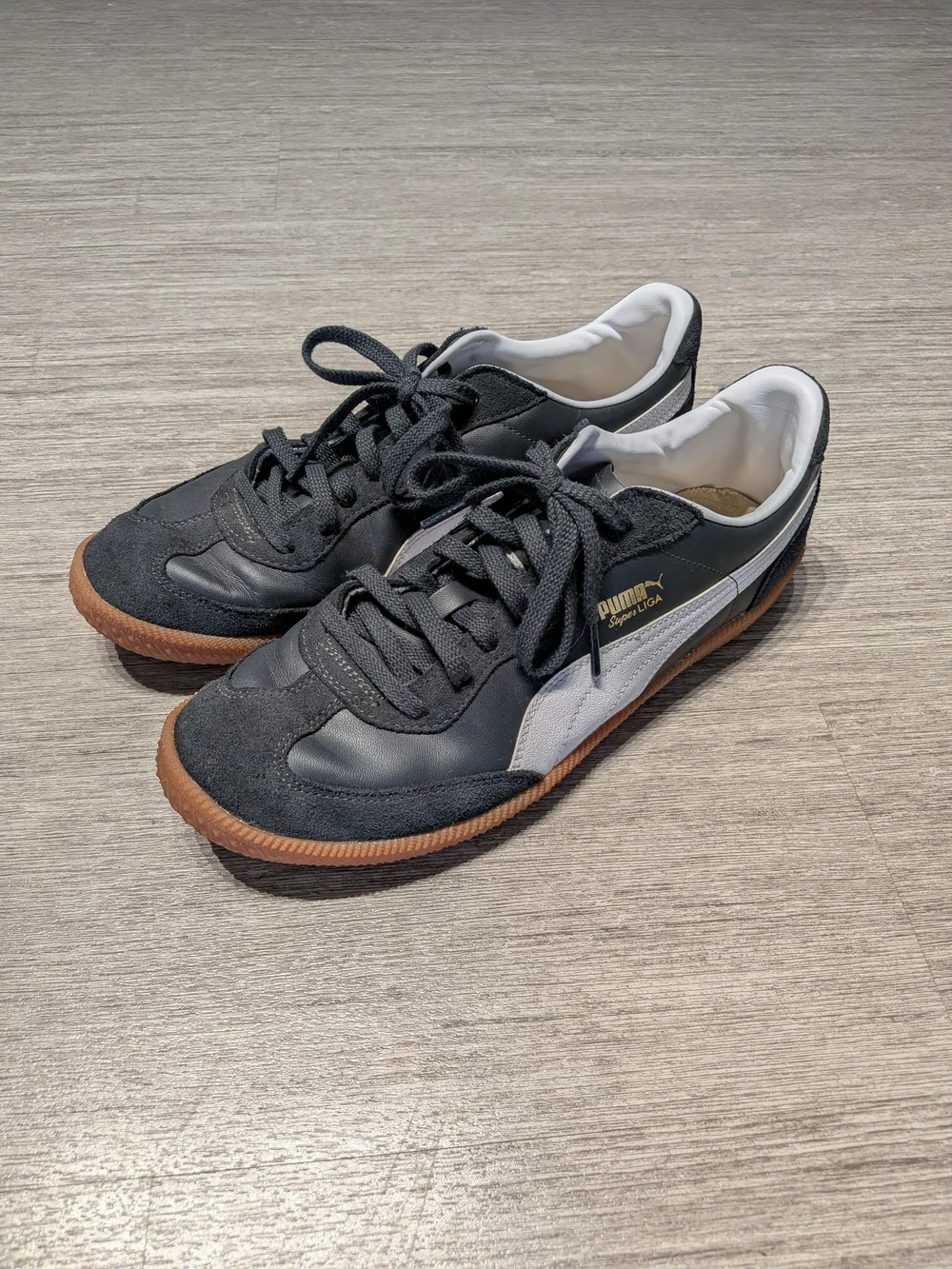 PUMA Gray & White Classic Sneakers with Gum Sole